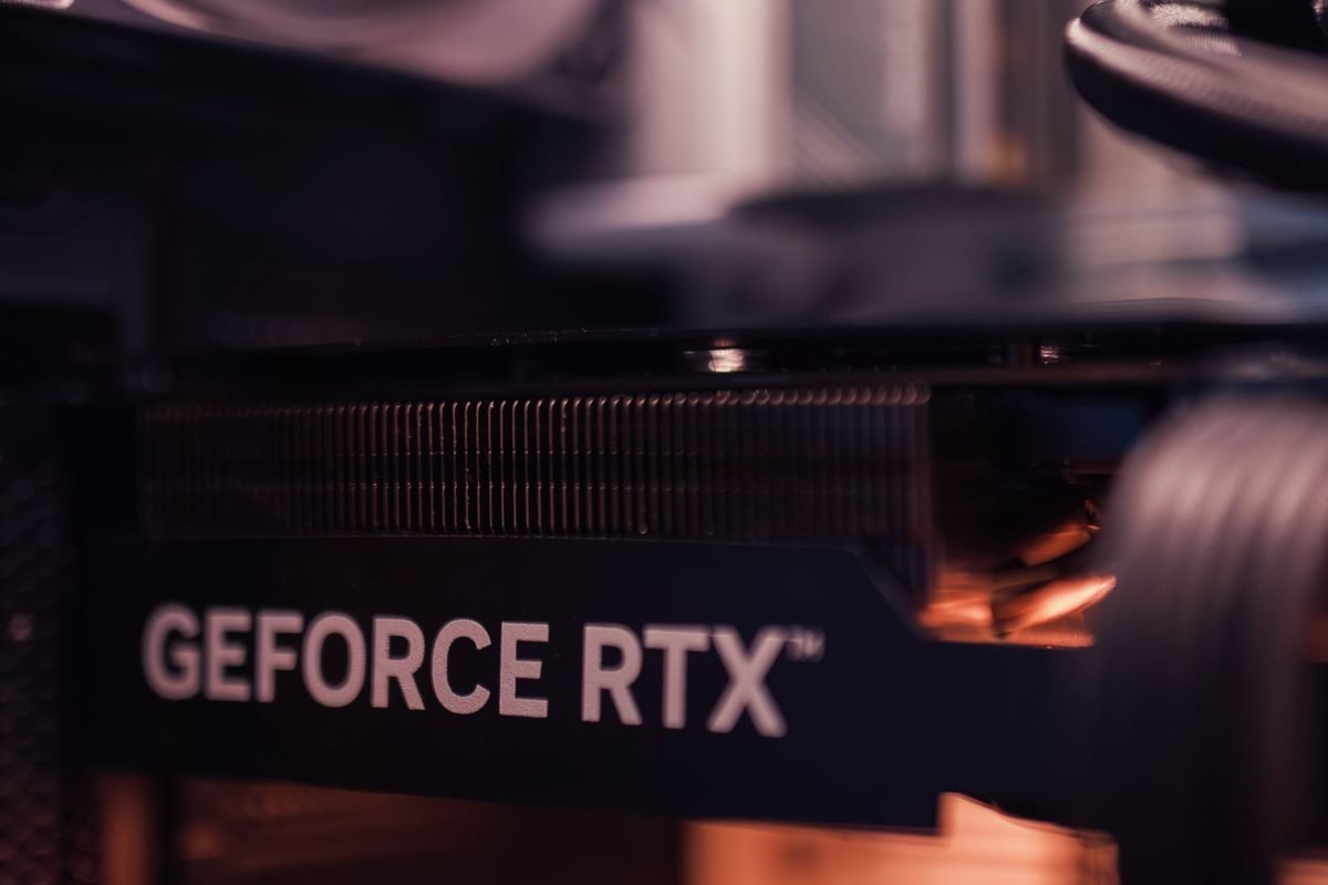 NVIDIA GeForce RTX graphics card installed inside a desktop computer