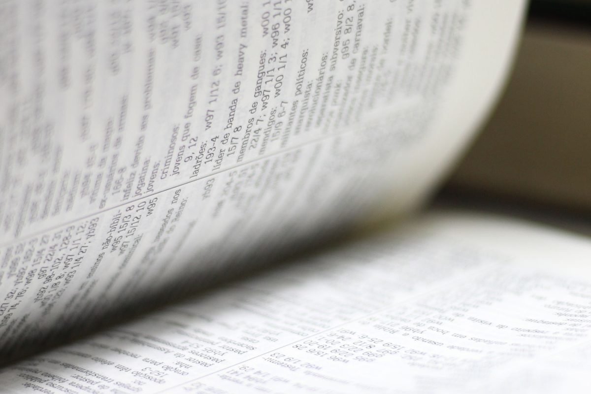 Close-up of the pages of an open dictionary