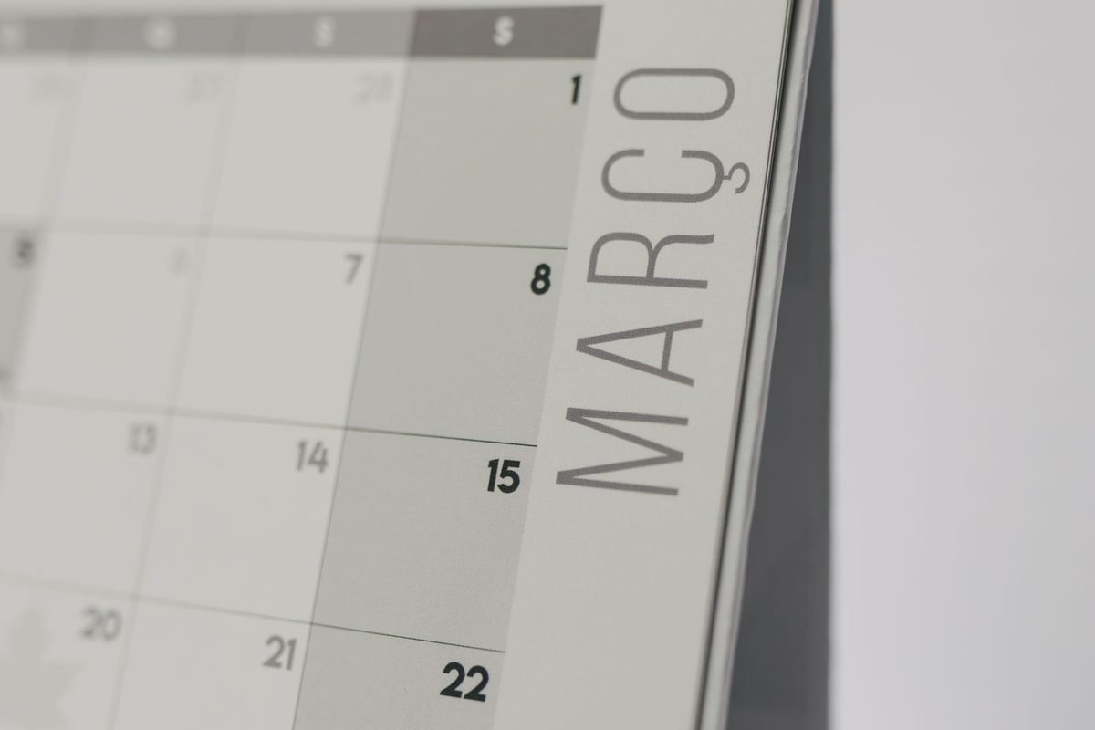 Desk calendar showing the month of March