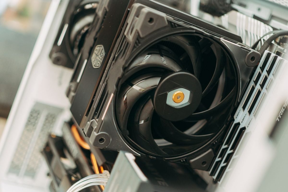 Computer cooling fan inside a desktop PC
