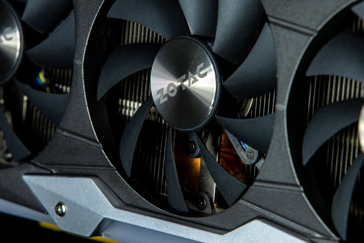 Close-up of the cooling fans on a ZOTAC graphics card